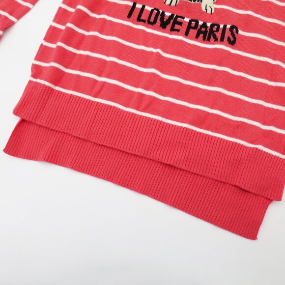 NWT Pink Republic Girls' Coral Striped "I Love Paris" Sweater L 14 Hi-Lo Hem - Picture 7 of 9